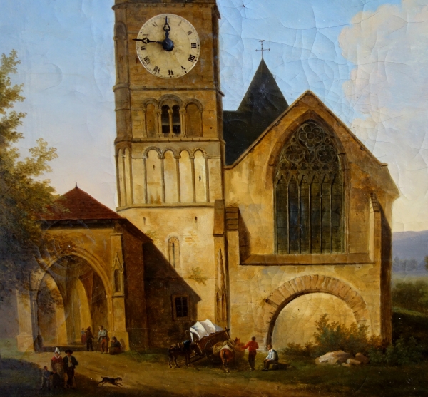 Alphonse Giroux : large painting / clock, early 19th century circa 1830 - signed - 74.5cm x 63.5cm