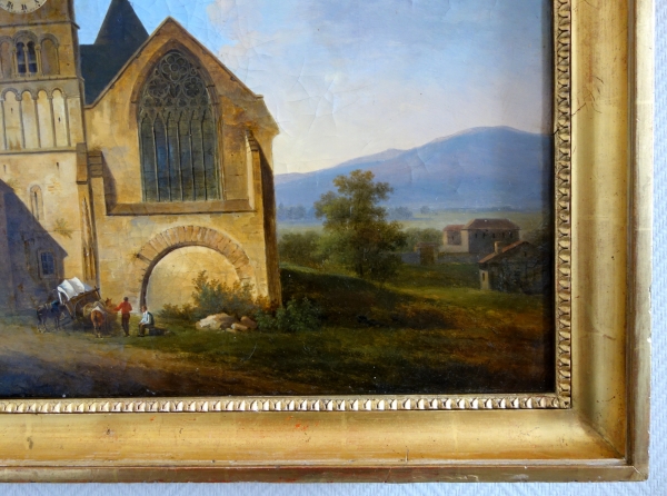 Alphonse Giroux : large painting / clock, early 19th century circa 1830 - signed - 74.5cm x 63.5cm