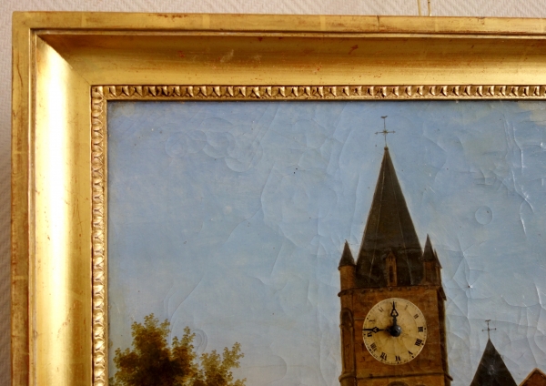 Alphonse Giroux : large painting / clock, early 19th century circa 1830 - signed - 74.5cm x 63.5cm
