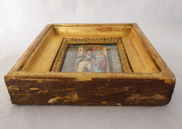 Tableau miniature - le grenadier sentinelle et la belle - gouache, début XIXe siècle