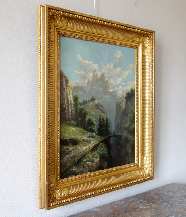 Alfred Godchaux : tall oil on canvas, mountain landscape - 88,5cm x 106cm