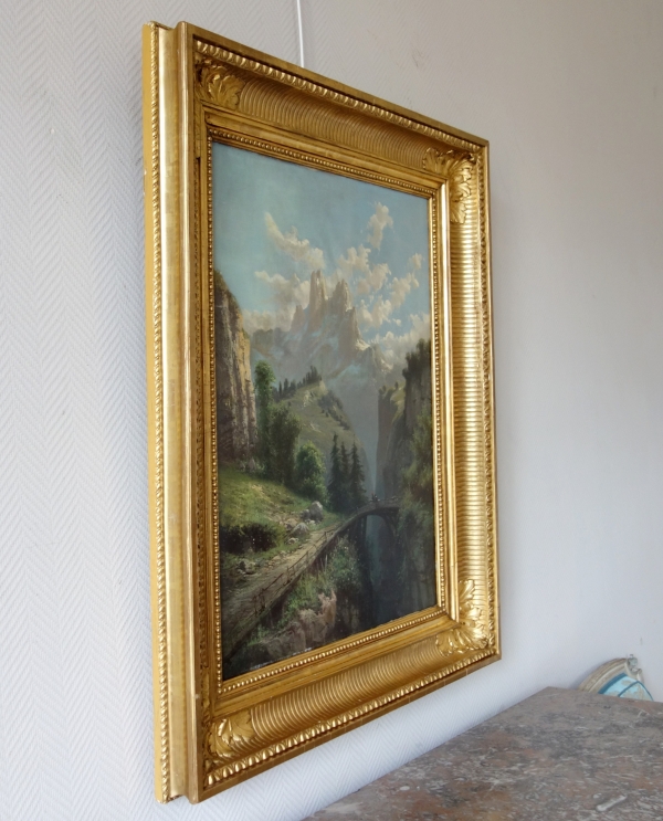 Alfred Godchaux : tall oil on canvas, mountain landscape - 88,5cm x 106cm