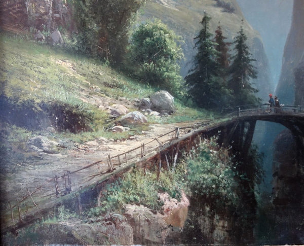 Alfred Godchaux : tall oil on canvas, mountain landscape - 88,5cm x 106cm