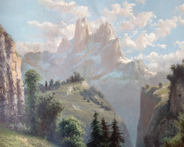 Alfred Godchaux : tall oil on canvas, mountain landscape - 88,5cm x 106cm