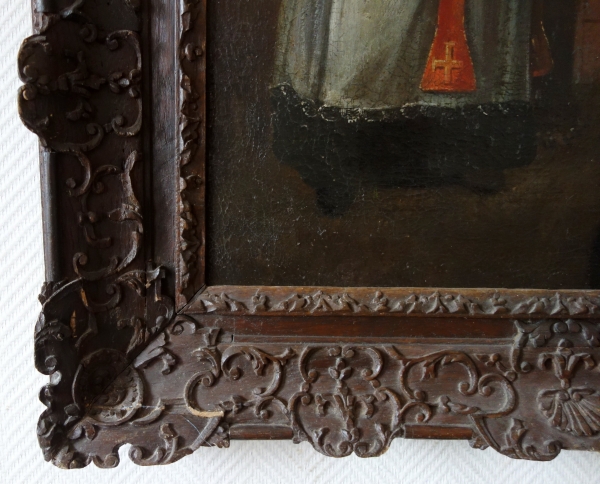 18th century French school : Saint Peter Fourier set into a Louis XIV sculpted oak frame