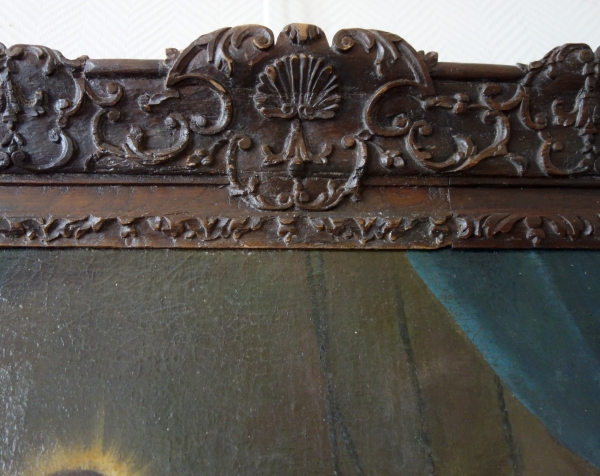 18th century French school : Saint Peter Fourier set into a Louis XIV sculpted oak frame