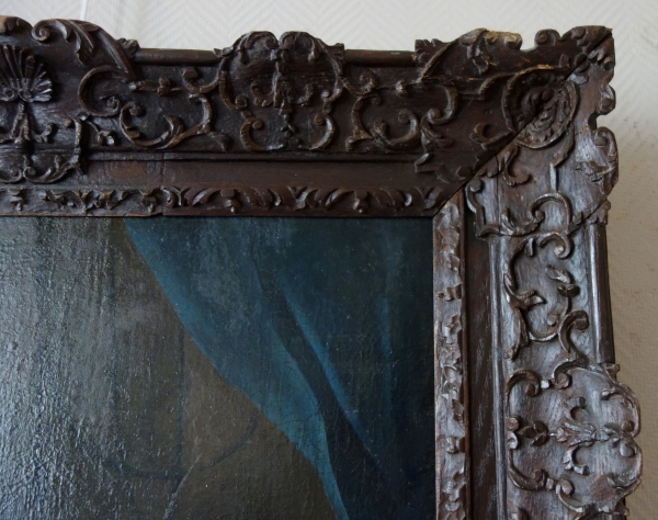 18th century French school : Saint Peter Fourier set into a Louis XIV sculpted oak frame