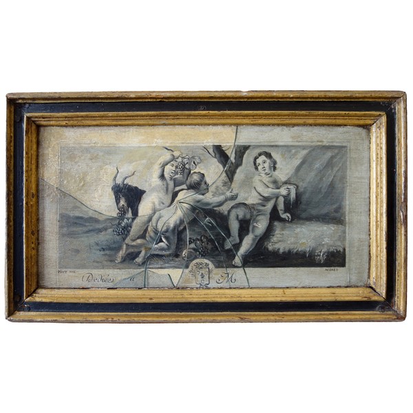 CF Nivard : tableau trompe l'oeil à la vitre cassée, huile sur panneau XVIIIe siècle - 48,5cm x 27,5cm