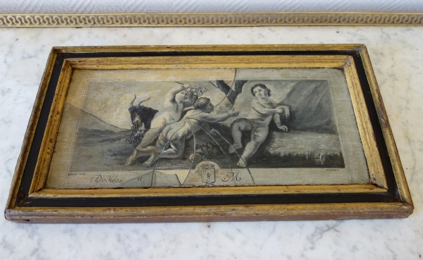 CF Nivard : tableau trompe l'oeil à la vitre cassée, huile sur panneau XVIIIe siècle - 48,5cm x 27,5cm