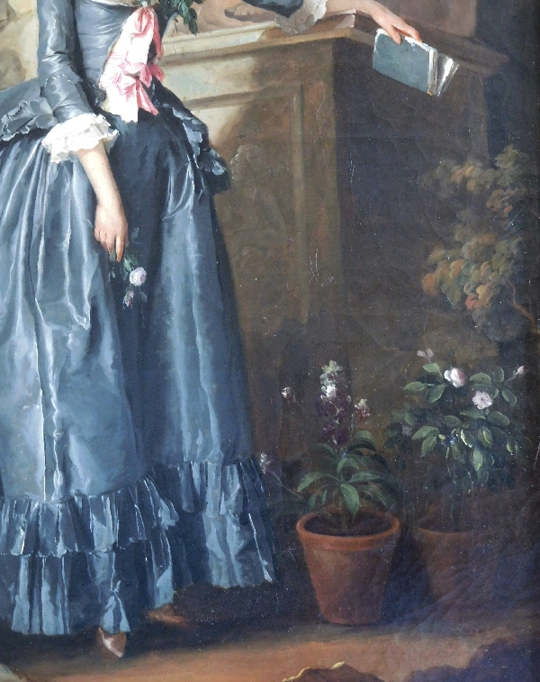 Henri-Nicolas Van Gorp : portrait de jeune femme dans un parc, époque Louis XVI