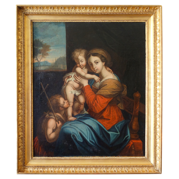 Ecole française du XVIIIe siècle - Vierge à la chaise avec l'Enfant Jésus d'après Raphaël - 89cm x 101cm