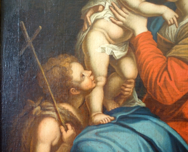 Ecole française du XVIIIe siècle - Vierge à la chaise avec l'Enfant Jésus d'après Raphaël - 89cm x 101cm