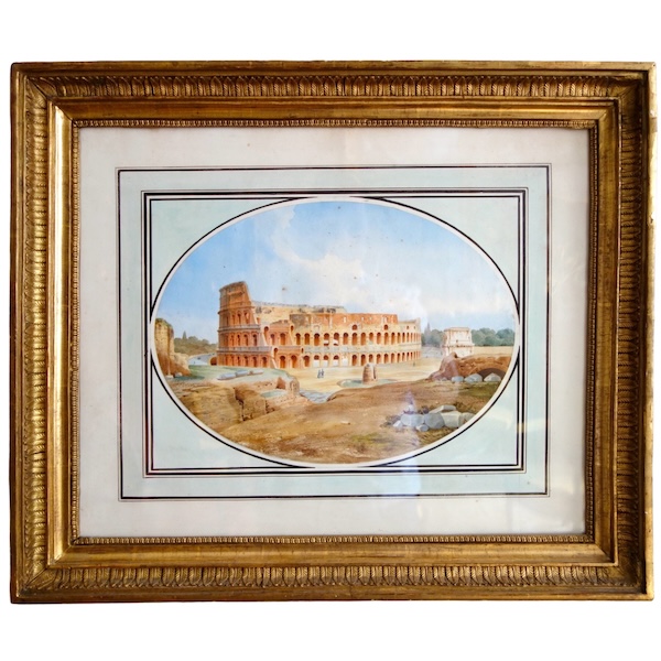 Victor-Jean Nicolle : vue du Colisée à Rome - dessin à l'aquarelle fin XVIIIe siècle