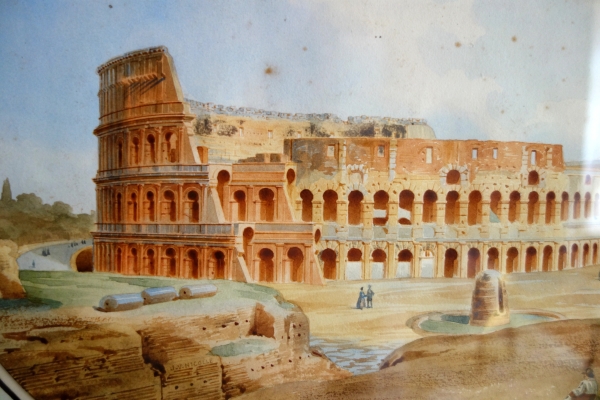 Victor-Jean Nicolle : vue du Colisée à Rome - dessin à l'aquarelle fin XVIIIe siècle