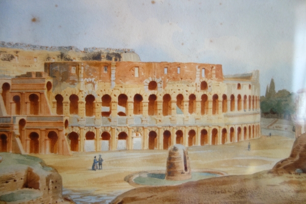 Victor-Jean Nicolle : vue du Colisée à Rome - dessin à l'aquarelle fin XVIIIe siècle