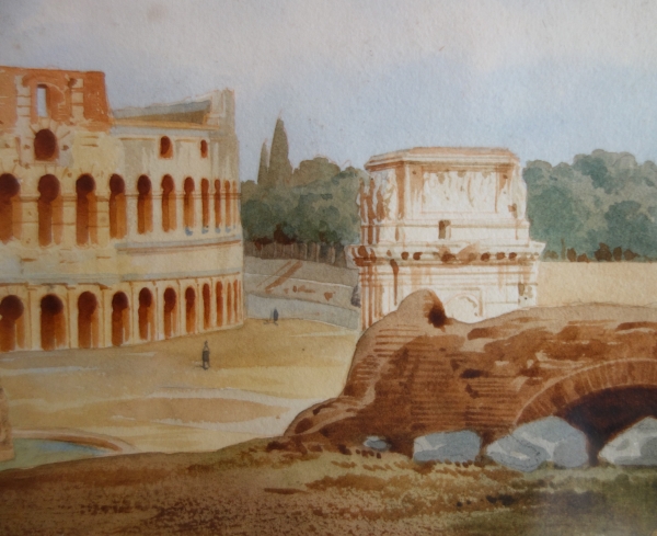 Victor-Jean Nicolle : vue du Colisée à Rome - dessin à l'aquarelle fin XVIIIe siècle