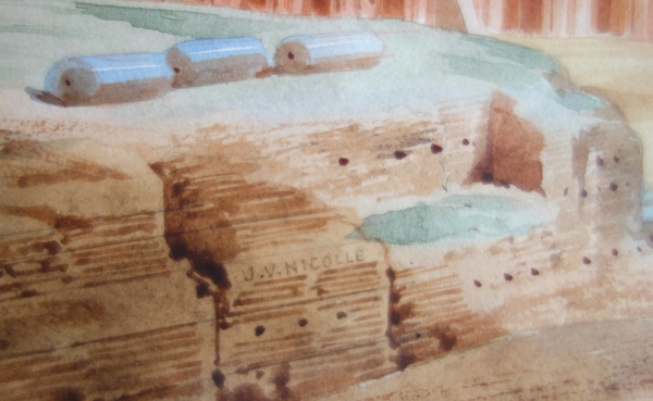 Victor-Jean Nicolle : vue du Colisée à Rome - dessin à l'aquarelle fin XVIIIe siècle
