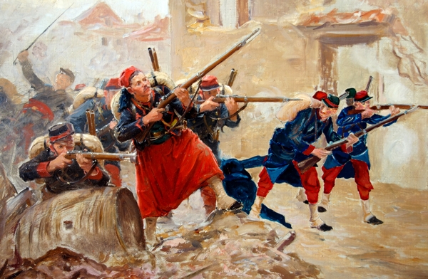 Paul Grolleron : Zouaves heroic defense in Villersexel in 1871 - oil on canvas 45.5cm x 55cm