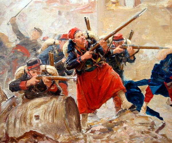 Paul Grolleron : Zouaves heroic defense in Villersexel in 1871 - oil on canvas 45.5cm x 55cm