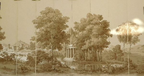 Détail — Papier peint panoramique Zuber jamais posé, Paysage Italien sépia 250cm x 400cm