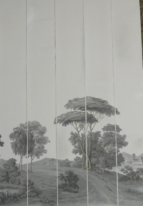 Détail — Papier peint panoramique Zuber jamais posé : paysage Italien grisaille 380cm x 240cm
