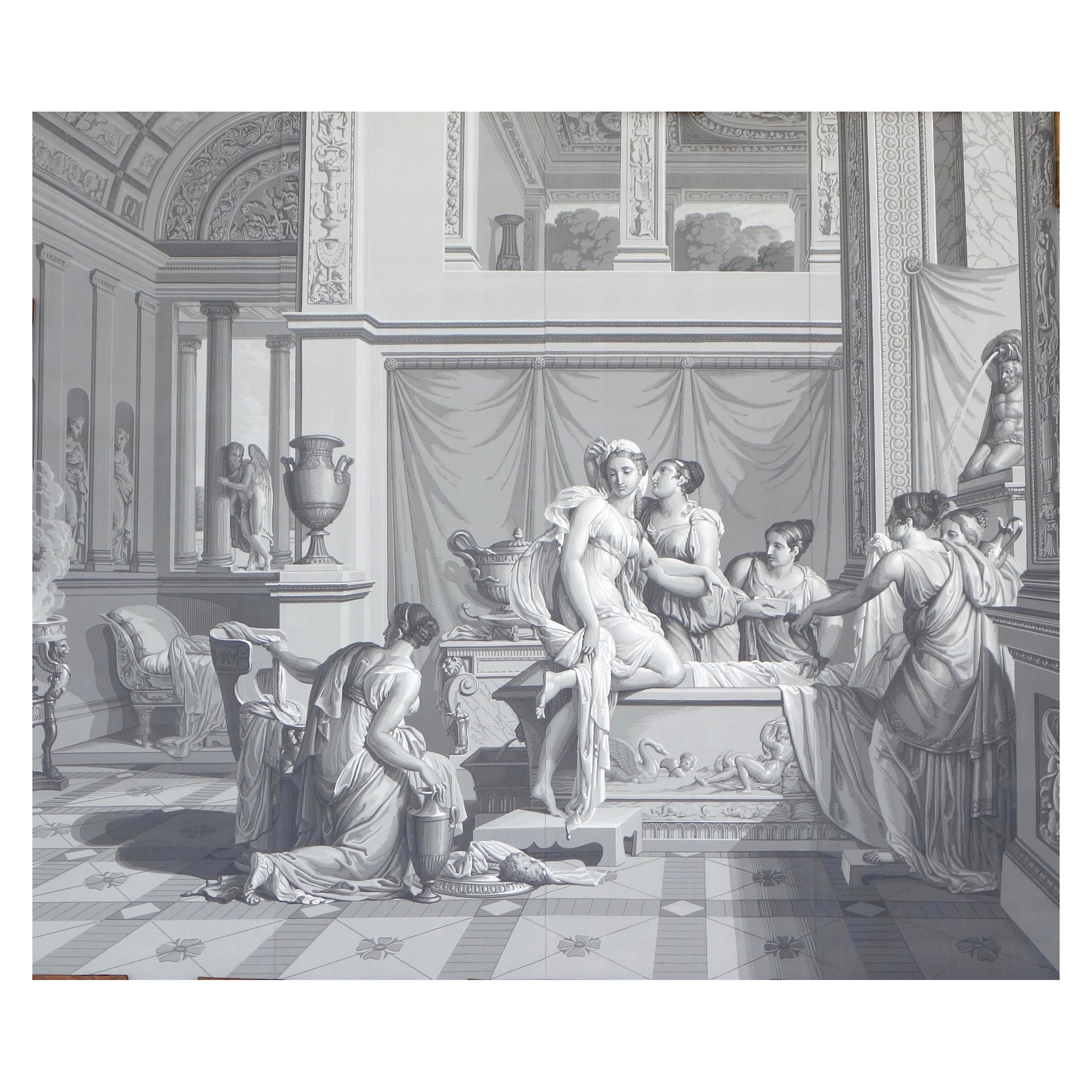 Large Empire style wall paper picturing Psyche's bath - mythological scene