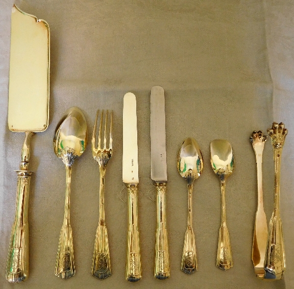 Detail — Odiot : antique French sterling silver / vermeil flatware, 110pcs, set for 18 guests
