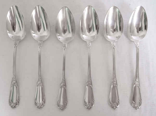 Detail — 6 sterling silver Louis XV style dessert spoons, silversmith Henri Soufflot