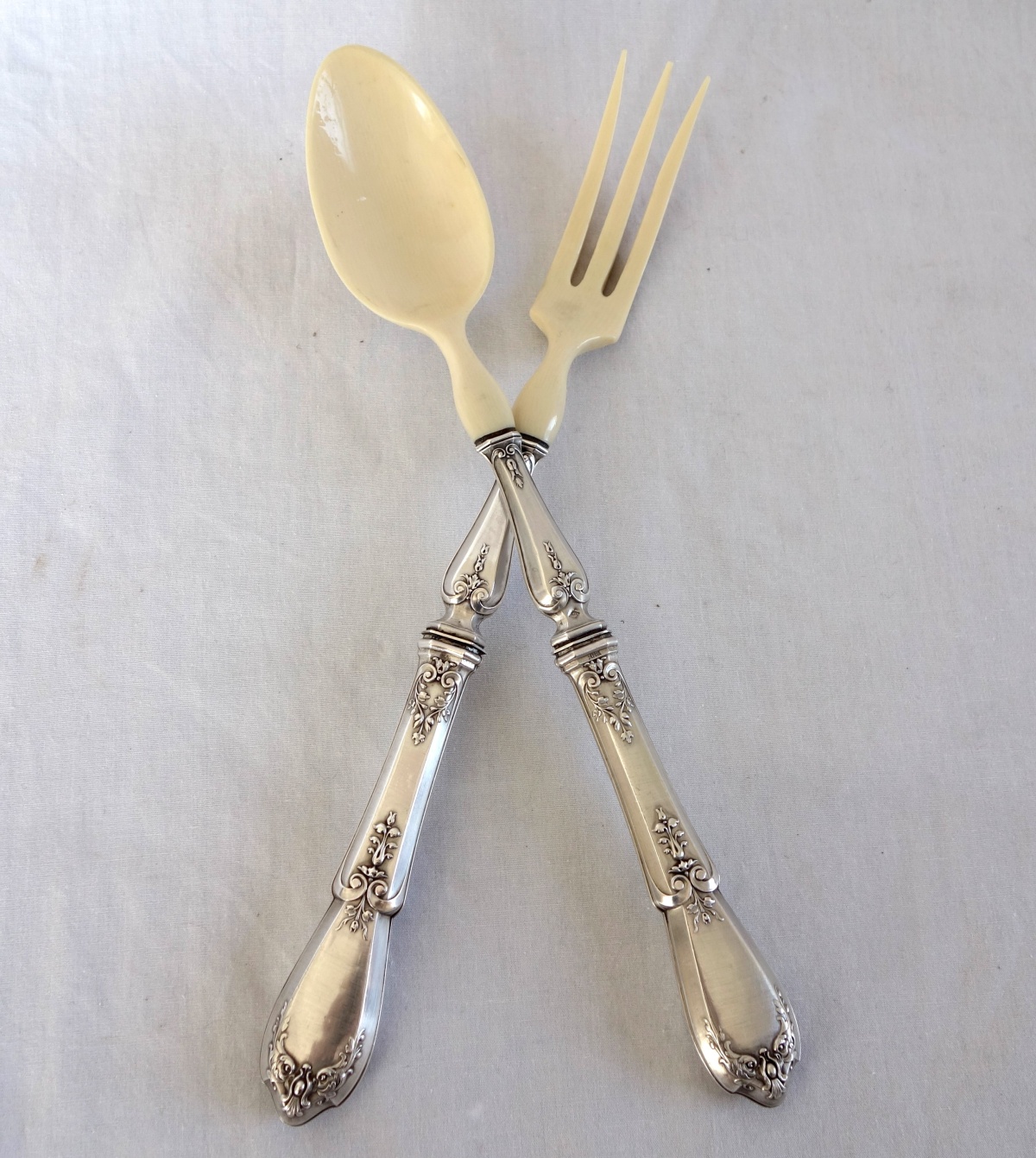 Detail — Sterling silver Louis XVI style salad serving set, late 19th century