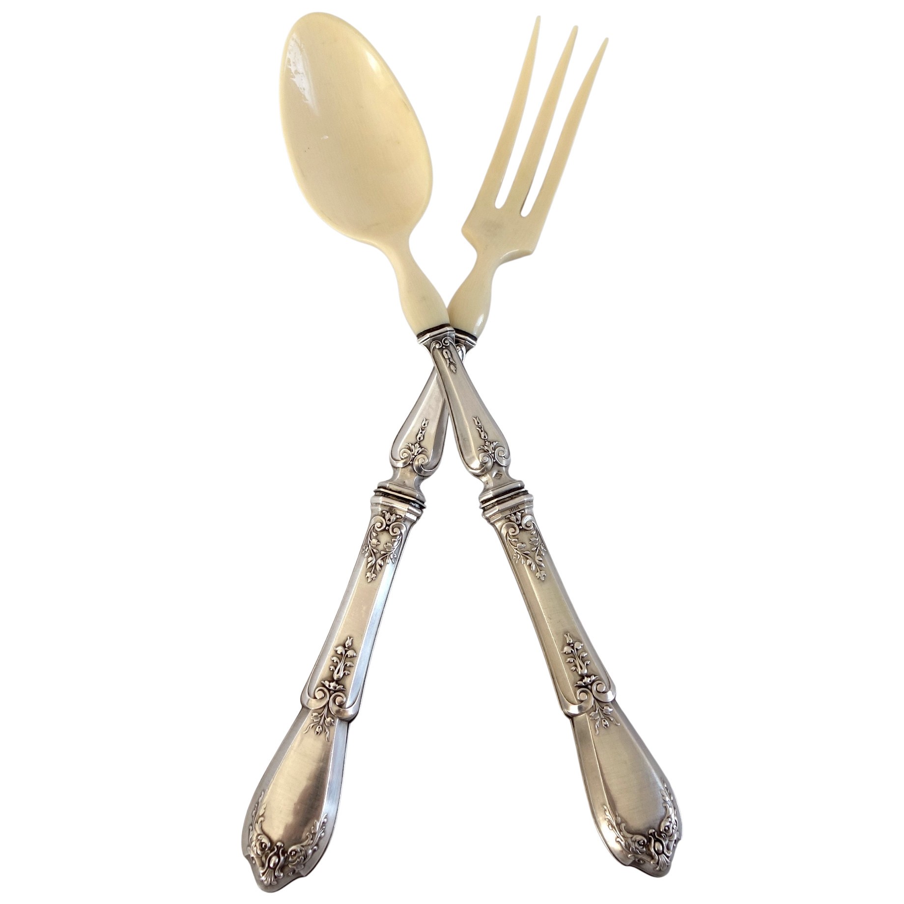 Sterling silver Louis XVI style salad serving set, late 19th century