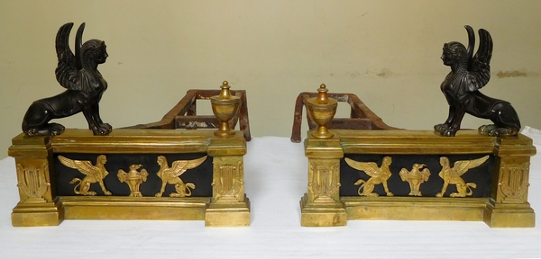 Detail — Pair of Empire ormolu & patinated bronze andirons - Imperial inventory numbers