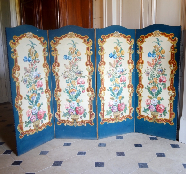 Détail — Paravent en toile peinte d'époque Napoléon III - style Louis XV, XIXe siècle