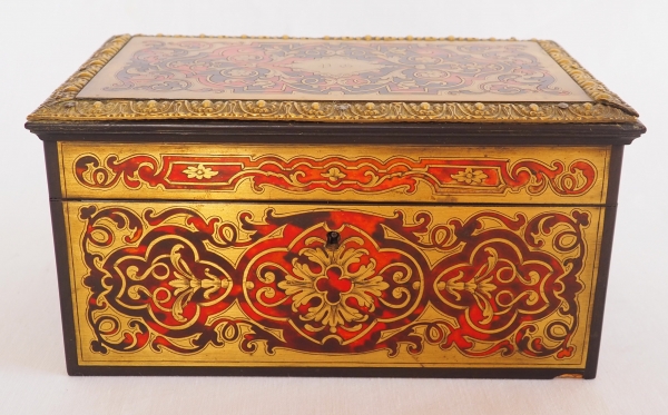 Detail — Boulle marquetry and blackened wood tea box signed Vervelle - mid 19th century