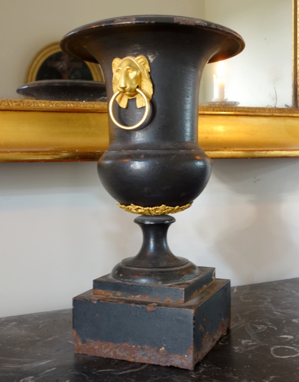 Detail — Rare Empire cast iron and ormolu Medicis vase, early 19th century