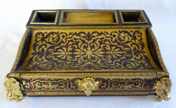 Detail — Louis XIV style Boulle marquetry inkwell, bronze ornamentation, mid-19th century