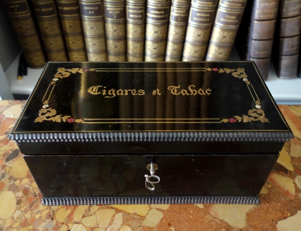 Detail — Napoleon III blackened wood and Boulle marquetry cigars box, 19th century
