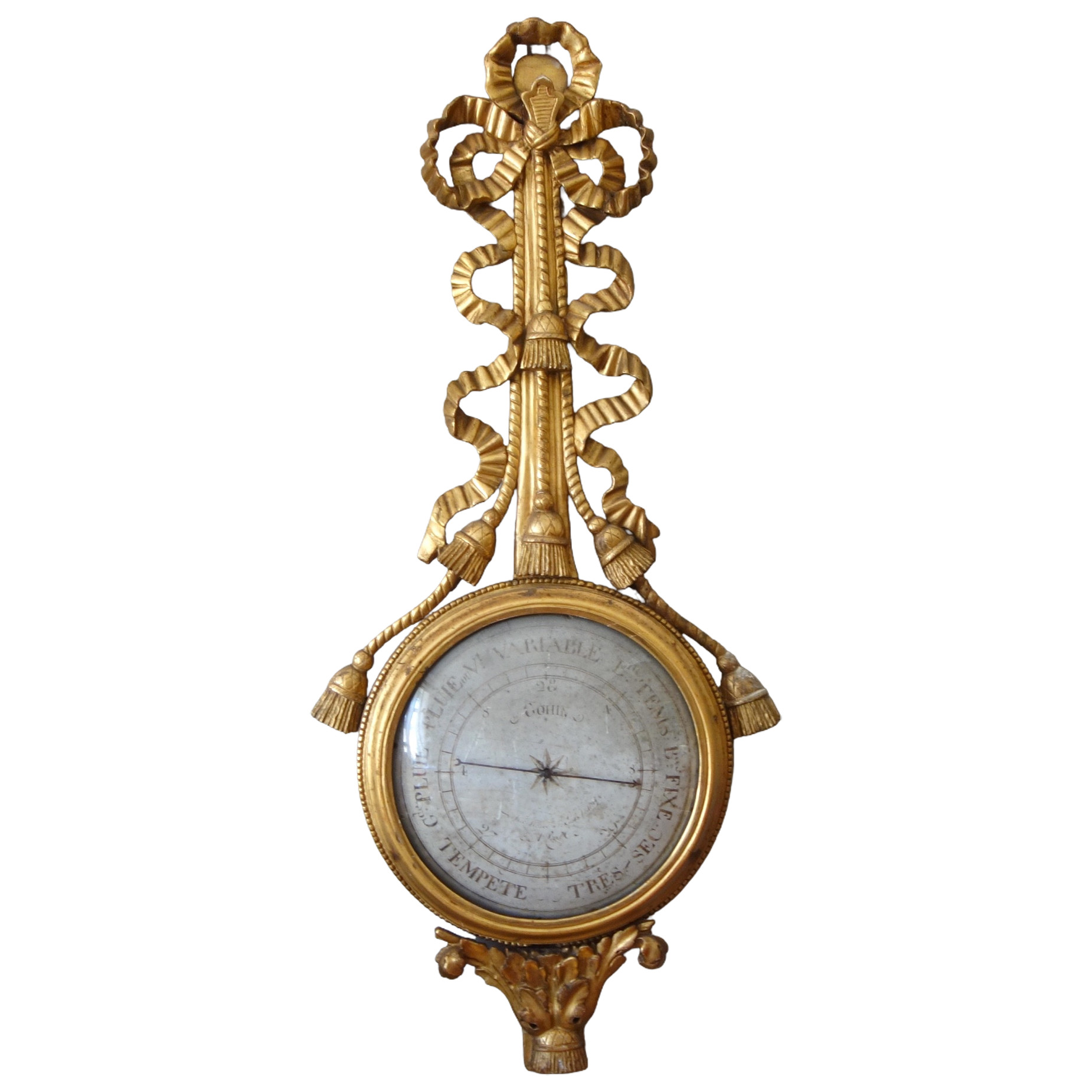 Baromètre d'époque Louis XVI en bois sculpté et doré - Gohin à Paris - fonctionnel et complet