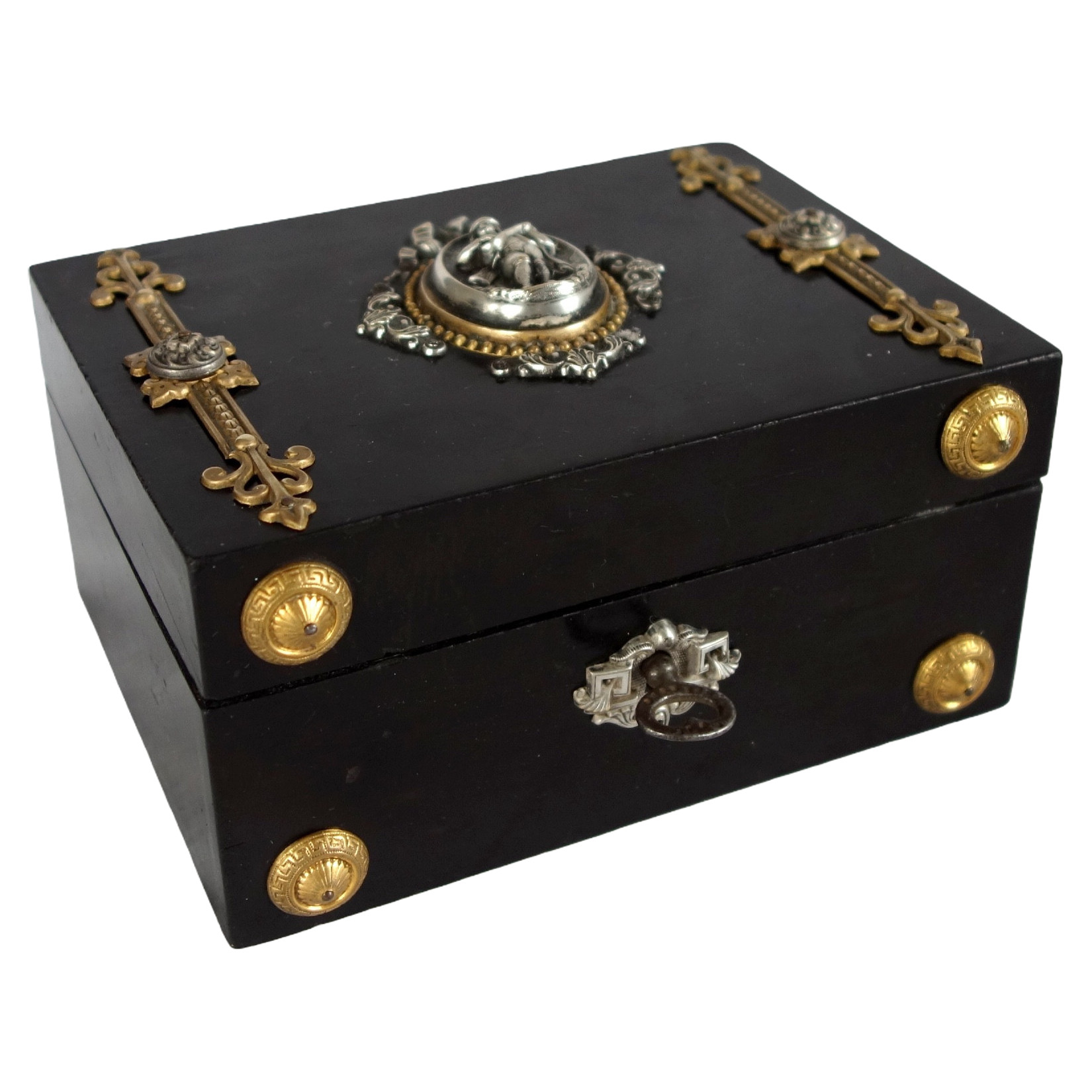 Coffret à bijoux Napoléon III en ébène et bronze doré, style Néo-Renaissance