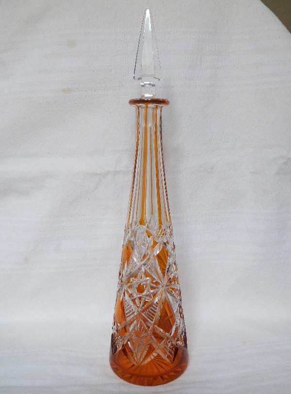 Détail — Carafe à vin du Rhin en cristal de Baccarat overlay orange, modèle Lagny