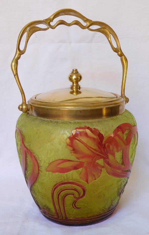 Detail — Baccarat rare multi-layers crystal biscuit bucket - red & green gilt crystal circa 1900