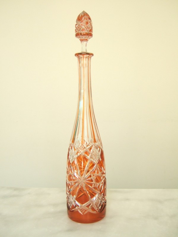 Detail — Baccarat crystal overlay wine decanter, Lagny pattern