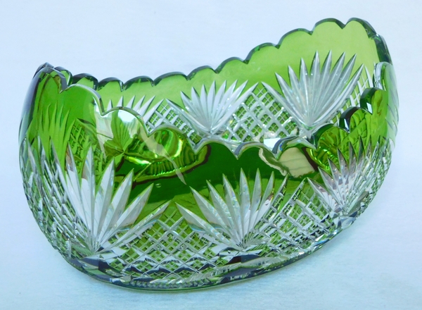 Detail — St Louis crystal centerpiece / jardiniere, green overlay crystal
