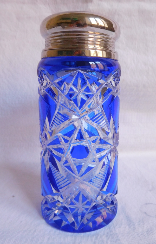 Detail — Baccarat crystal sugar sifter, Lagny pattern, blue overlay crystal