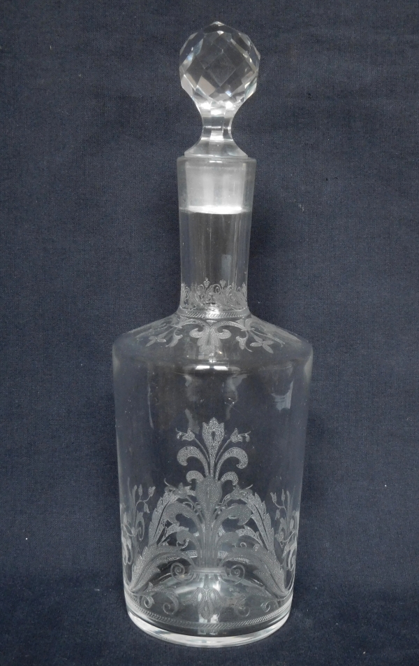 Detail — Baccarat crystal liquor decanter, engraved fleur-de-lis pattern #6759