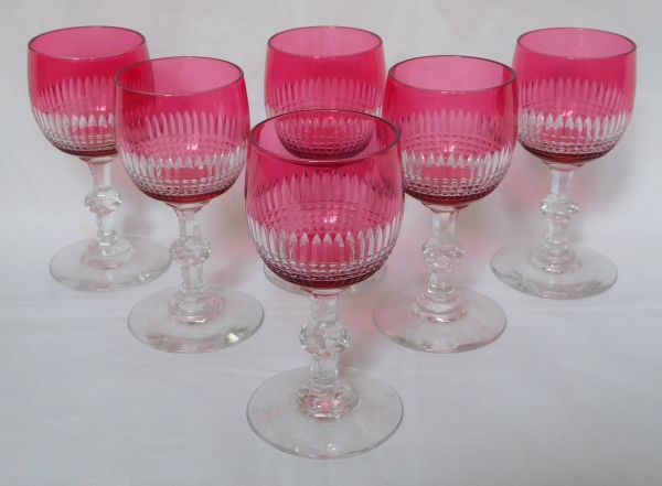 Detail — Set of 6 Baccarat crystal hock glasses / port glasses, pink overlay crystal