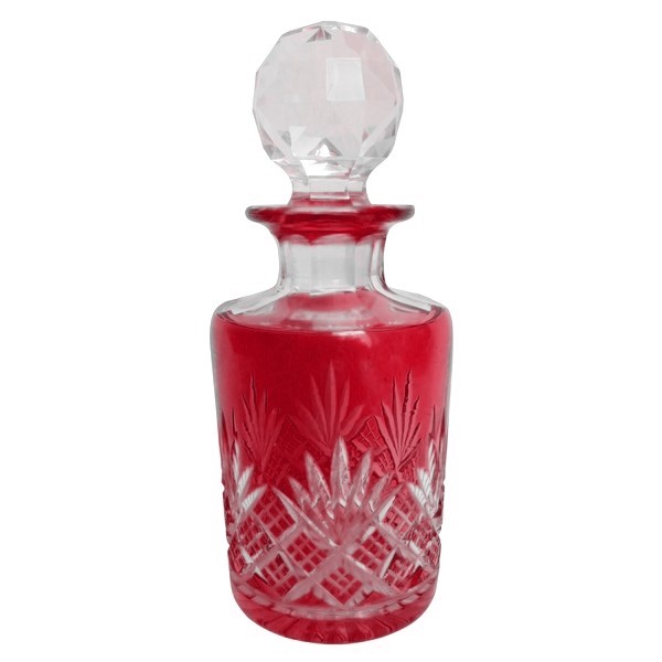 Grand flacon à parfum en cristal de Baccarat, cristal overlay rose, modèle Douai - 19,2cm - étiquette