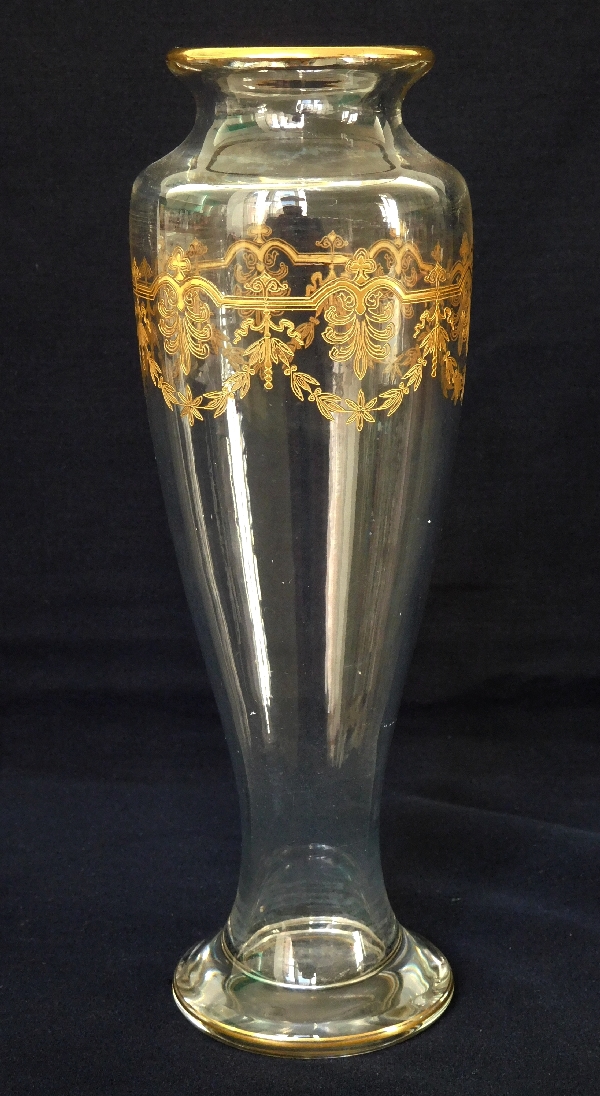 Detail — Baccarat crystal vase, Beauharnais pattern, gilt with fine gold