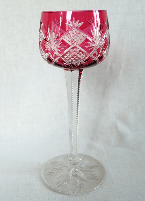 Detail — 6 Baccarat crystal wine glasses (hock glasses / roemers) Hyeres pattern, pink overlay crystal