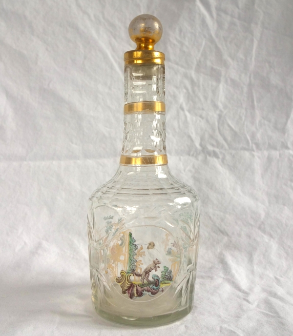 Detail — 18th century liquor bottle - cut, gilt and enamelled glass