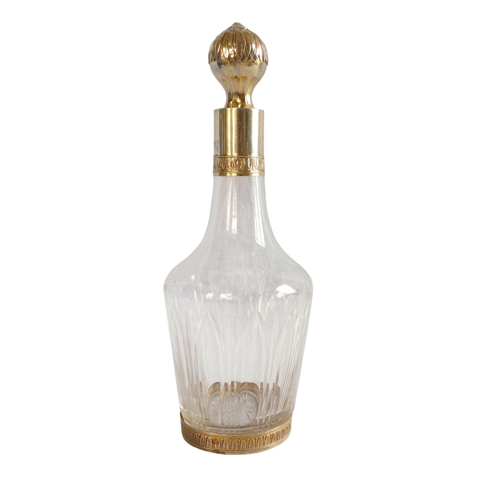 Carafe à liqueur en cristal de Baccarat taillé monture en vermeil - argent massif poinçon Minerve